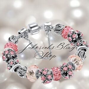 Elegant Pink and Silver Charm Bracelet
